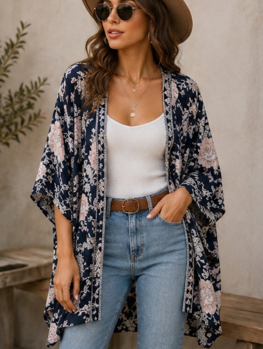 LOFT Floral Kimono Open Cardigan Lightweight Layering Top